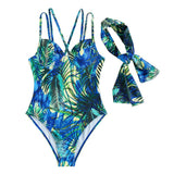 Maillot de bain une pièce rembourré à imprimé contrasté et croisé sur le devant 