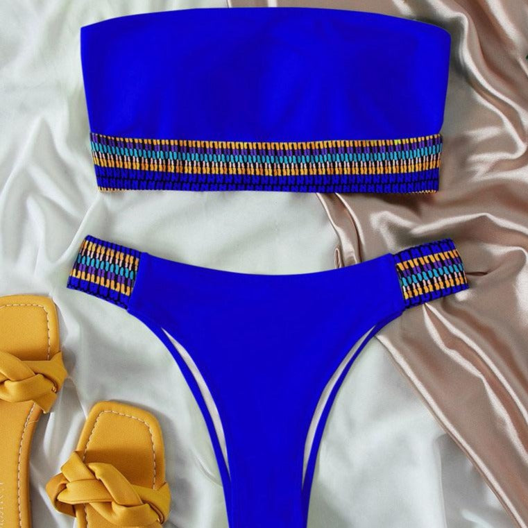 Maillot de bain bikini tube contrasté 