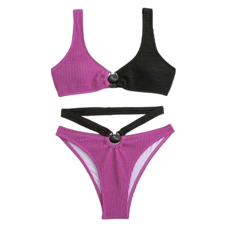 Maillot de bain une pièce rembourré texturé à anneau en O creux 