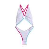 Maillot de bain une pièce dos nu croisé avec anneau contrasté 