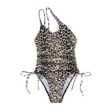 Maillot de bain une pièce irrégulier à une épaule avec cordon de serrage léopard 