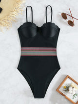 Maillot de bain une pièce à col en cœur rembourré contrasté 