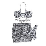 Maillot de bain 3 pièces à nouer soi-même, en maille à imprimé zèbre, avec cordon de serrage 