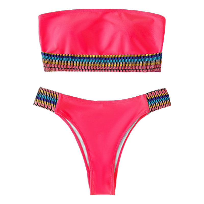 Maillot de bain bikini tube contrasté 