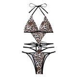 Maillot de bain bikini rembourré dos nu contrasté à imprimé léopard 