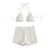 Maillot de bain bikini dos nu texturé uni à nouer soi-même 