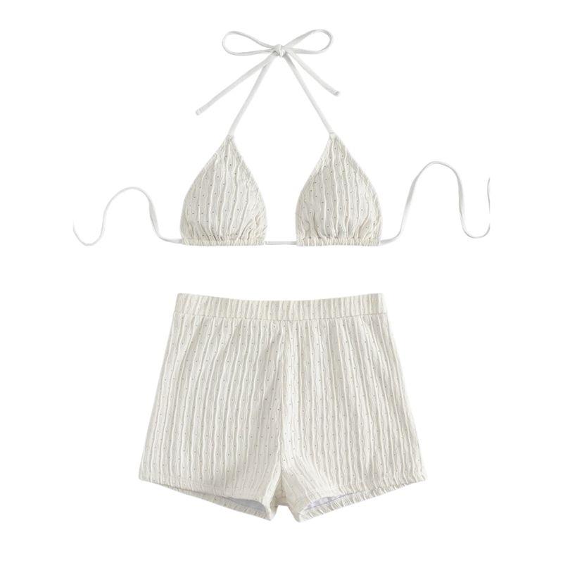 Maillot de bain bikini dos nu texturé uni à nouer soi-même 