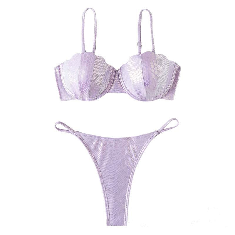 Maillot de bain bikini rembourré uni dos nu à paillettes et à nouer soi-même 