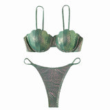 Maillot de bain bikini rembourré uni dos nu à paillettes et à nouer soi-même 