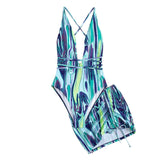 Ripple drawstring cross back one piece swimwear with beach skirt