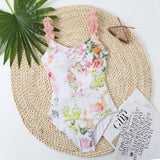 Maillot de bain une pièce à motif floral contrasté, col en U, rembourré et dos nu 