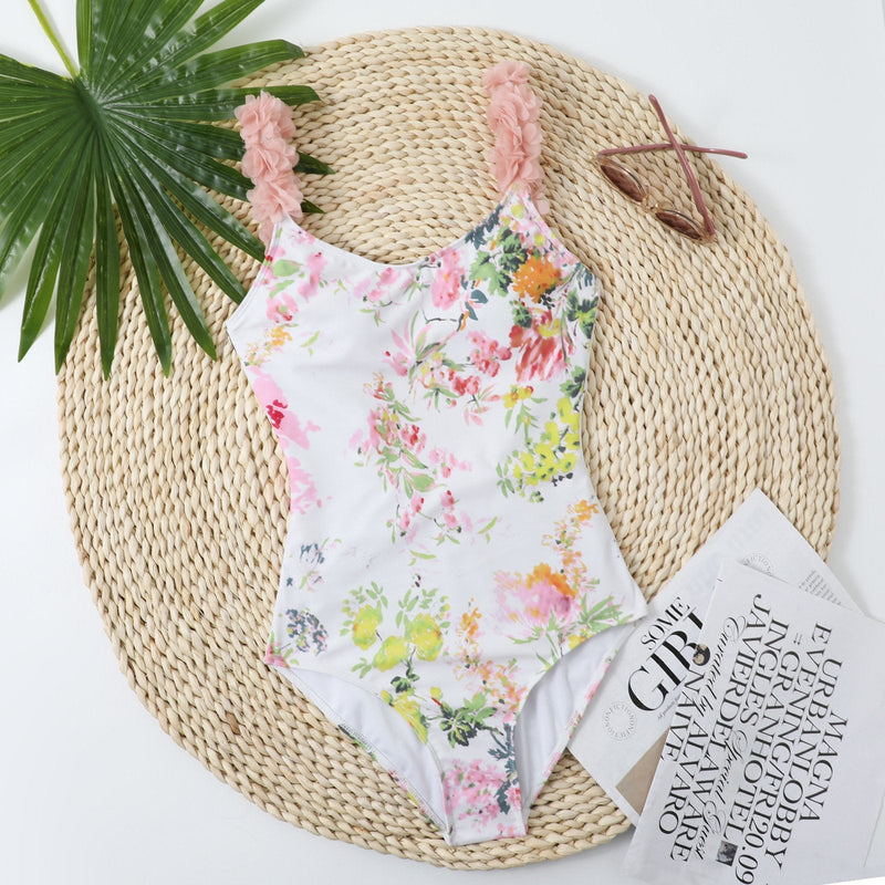 Maillot de bain une pièce à motif floral contrasté, col en U, rembourré et dos nu 