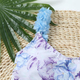 Maillot de bain une pièce à motif floral contrasté, col en U, rembourré et dos nu 