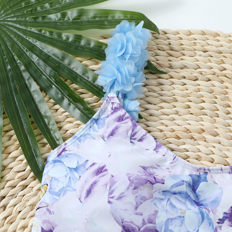 Maillot de bain une pièce à motif floral contrasté, col en U, rembourré et dos nu 