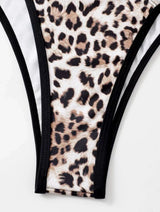 Maillot de bain bikini rembourré dos nu contrasté à imprimé léopard 