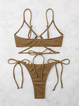 Maillot de bain bikini rembourré à nouer avec anneau en O creux et solide 