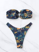 Maillot de bain bikini tube rembourré à imprimé contrasté 