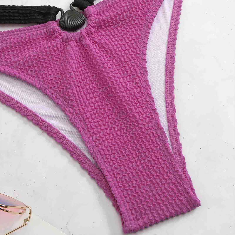 Maillot de bain une pièce rembourré texturé à anneau en O creux 