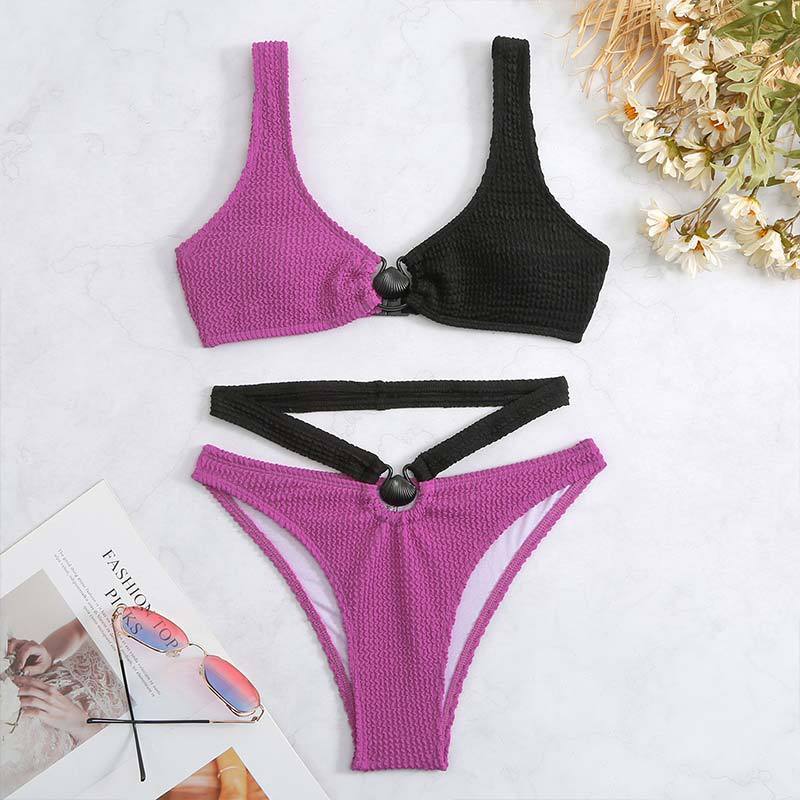 Maillot de bain une pièce rembourré texturé à anneau en O creux 