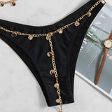 Maillot de bain bikini rembourré froncé avec chaîne en métal 