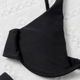 Button solid backless v neck bikini swimwear