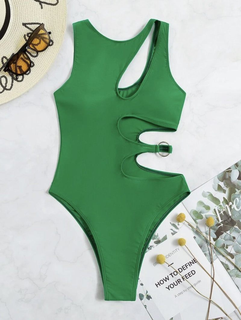 Maillot de bain une pièce irrégulier à anneau en O solide et creux 