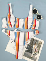 Maillot de bain bikini rayé à imprimé contrasté 