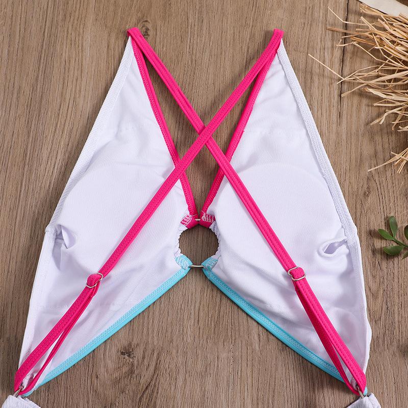 Maillot de bain une pièce dos nu croisé avec anneau contrasté 