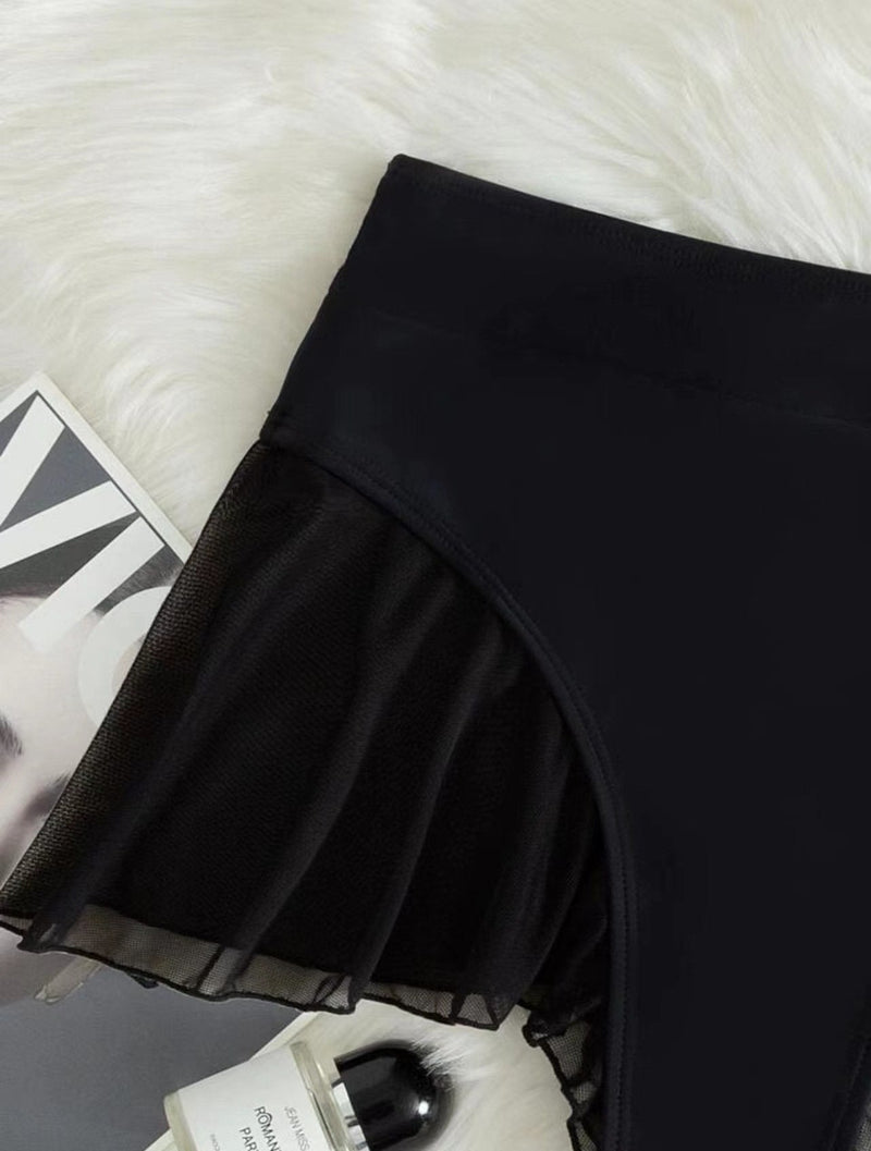 Pantalon patchwork à volants en maille unie 