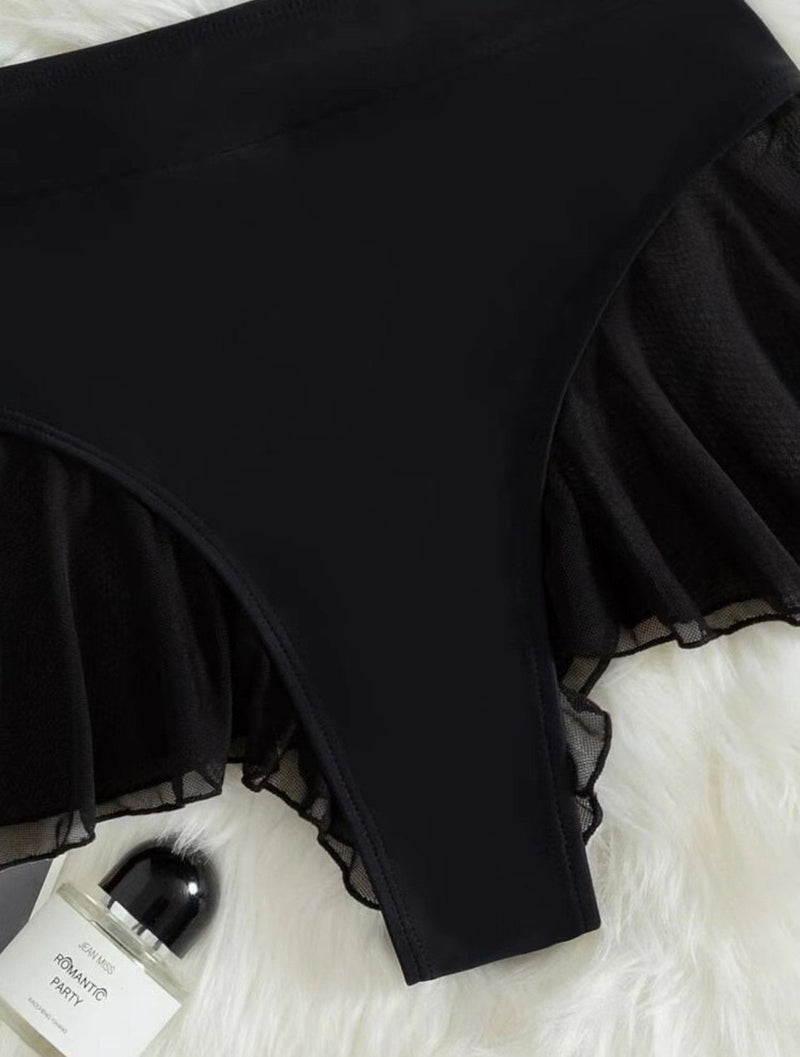 Pantalon patchwork à volants en maille unie 