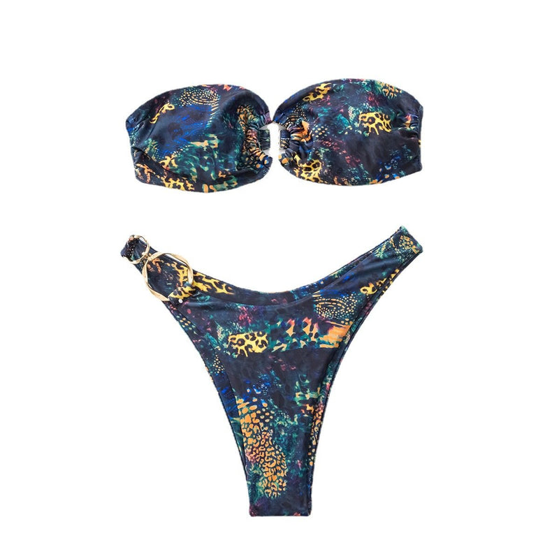 Maillot de bain bikini tube rembourré à imprimé contrasté 
