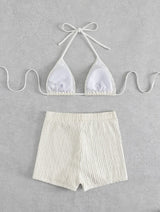 Maillot de bain bikini dos nu texturé uni à nouer soi-même 