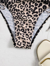 Maillot de bain une pièce irrégulier à une épaule avec cordon de serrage léopard 