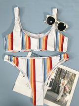 Maillot de bain bikini rayé à imprimé contrasté 