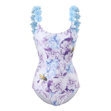Maillot de bain une pièce à motif floral contrasté, col en U, rembourré et dos nu 
