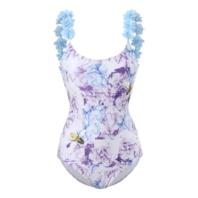 Maillot de bain une pièce à motif floral contrasté, col en U, rembourré et dos nu 