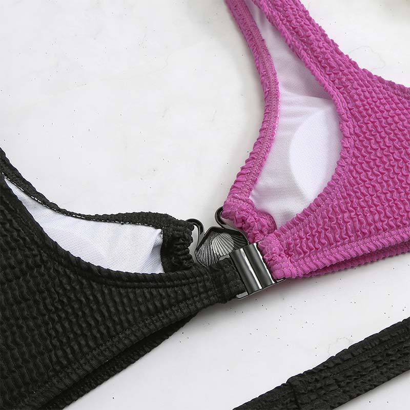 Maillot de bain une pièce rembourré texturé à anneau en O creux 
