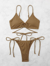 Maillot de bain bikini rembourré à nouer avec anneau en O creux et solide 