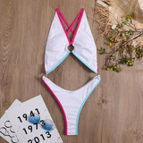 Maillot de bain une pièce dos nu croisé avec anneau contrasté 