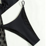 Maillot de bain 3 pièces uni à manches longues et à pois 
