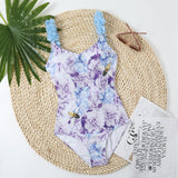 Maillot de bain une pièce à motif floral contrasté, col en U, rembourré et dos nu 