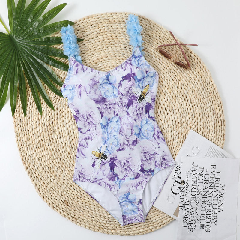 Maillot de bain une pièce à motif floral contrasté, col en U, rembourré et dos nu 