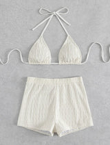 Maillot de bain bikini dos nu texturé uni à nouer soi-même 
