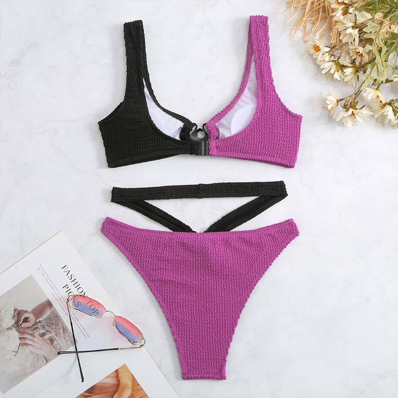 Maillot de bain une pièce rembourré texturé à anneau en O creux 