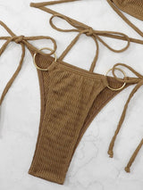 Maillot de bain bikini rembourré à nouer avec anneau en O creux et solide 