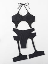 Maillot de bain à nouer avec anneau en O creux et col licou solide 