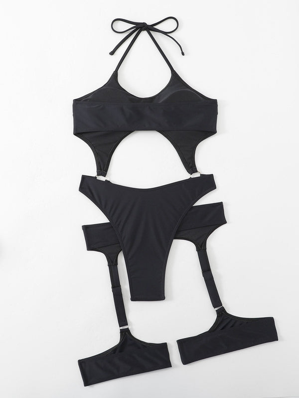 Maillot de bain à nouer avec anneau en O creux et col licou solide 