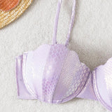Maillot de bain bikini rembourré uni dos nu à paillettes et à nouer soi-même 