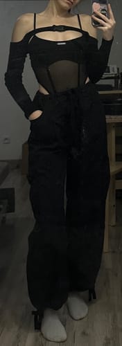 Halibuy Fashion review - Buckle Mesh Off Shoulder Long Sleeve Solid Shrug 2 Piece Bodysuit