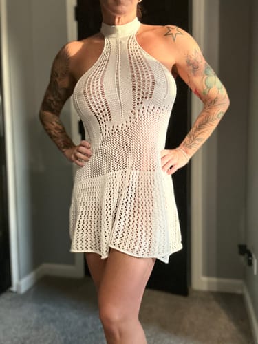 Halibuy Fashion review - Crochet Solid Backless Sleeveless Halter Self Tie Mini Dress